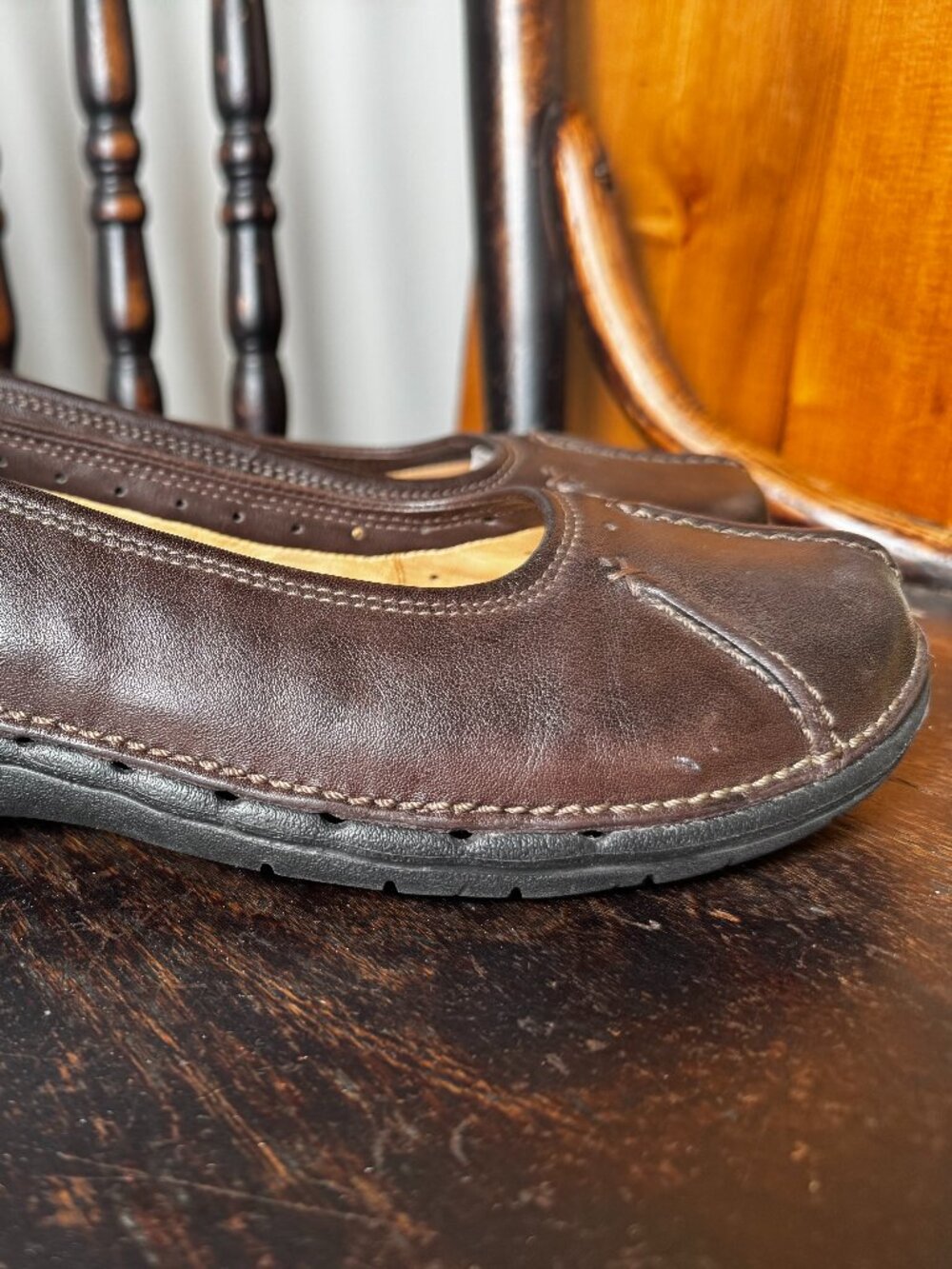 Clarks Unstructured Brown Leather Comfort Flats Shoes Size 7M